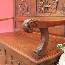 Load image into Gallery viewer, x SOLD Antique Hall Settle, Bench Set Hall Chair, French Tavern Scene Hall Seat B10858