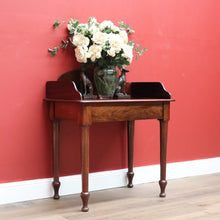 Load image into Gallery viewer, x SOLD Antique English Mahogany Shaped back Narrow Hall Wash Stand Lamp side Table or Small Desk B10716
