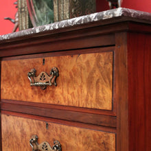 Load image into Gallery viewer, x SOLD Antique English Burr Walnut and Marble Top 3 Hall Cabinet Sideboard Vanity. B10444