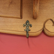Load image into Gallery viewer, x SOLD French Oak Coat Rack Brass Fleur de Lis Hooks and Hat Display Shelf, Pot Holder B10628