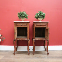 Load image into Gallery viewer, x SOLD Pair of Antique French Oak and Marble Top Bedside Cabinet, Bedsides Lamp Tables. B11216