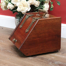 Load image into Gallery viewer, x SOLD Antique English Coal Scuttle, Walnut and Brass Lift Lid Kindling Storage Box B10967