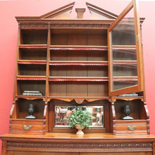 Load image into Gallery viewer, x SOLD Antique English Oak Bookcase or Display Cabinet, China Cabinet. Leather, Key B11278