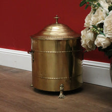 Load image into Gallery viewer, x SOLD Antique French Brass Coal Scuttle, Brass Lidded Storage Container, Dog Food Bin B10812