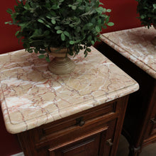 Load image into Gallery viewer, x SOLD Pair of Antique French Oak and Marble Top Bedside Cabinet, Bedsides Lamp Tables. B11216