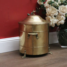 Load image into Gallery viewer, x SOLD Antique French Brass Coal Scuttle, Brass Lidded Storage Container, Dog Food Bin B10812