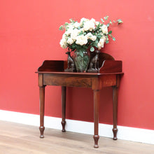 Load image into Gallery viewer, x SOLD Antique English Mahogany Shaped back Narrow Hall Wash Stand Lamp side Table or Small Desk B10716