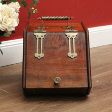 Load image into Gallery viewer, x SOLD Antique English Coal Scuttle, Walnut and Brass Lift Lid Kindling Storage Box B10967