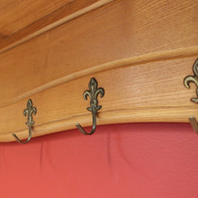 Load image into Gallery viewer, x SOLD French Oak Coat Rack Brass Fleur de Lis Hooks and Hat Display Shelf, Pot Holder B10628