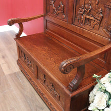 Load image into Gallery viewer, x SOLD Antique Hall Settle, Bench Set Hall Chair, French Tavern Scene Hall Seat B10858