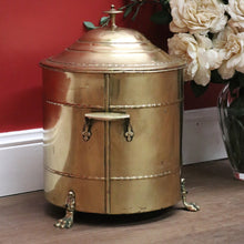 Load image into Gallery viewer, x SOLD Antique French Brass Coal Scuttle, Brass Lidded Storage Container, Dog Food Bin B10812