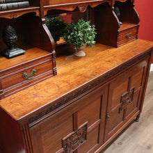Load image into Gallery viewer, x SOLD Antique English Oak Bookcase or Display Cabinet, China Cabinet. Leather, Key B11278