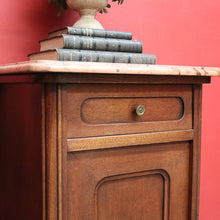 Load image into Gallery viewer, x SOLD Antique French Oak Bedside Cabinet, Lamp Cupboards, Side Tables Marble Tops. B10327