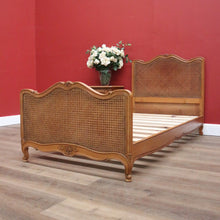 Load image into Gallery viewer, x SOLD Antique French Single Bed, Oak and Cane Bed. Bedhead, Foot, Side Rails Slats 2/3. B11265