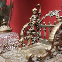 Load image into Gallery viewer, x SOLD Antique French Inkwell, Antique Brass and Glass Office Desk Ink Well, Cupids B10745