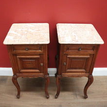 Load image into Gallery viewer, x SOLD Pair of Antique French Oak and Marble Top Bedside Cabinet, Bedsides Lamp Tables. B11216