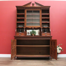 Load image into Gallery viewer, x SOLD Antique English Oak Bookcase or Display Cabinet, China Cabinet. Leather, Key B11278