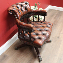 Load image into Gallery viewer, x SOLD Vintage Leather and Mahogany Office Chair, Button Back, Seat and Armrest Chair. B11293