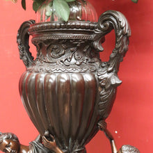 Load image into Gallery viewer, x SOLD Antique Bronze Jardinière, Heavy Double-handled Urn. Maiden Vase, Planter Stand. B11285
