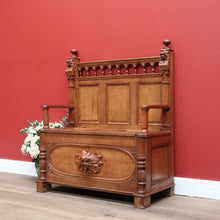 Load image into Gallery viewer, x SOLD Antique French Hall Settle with Blanket Box Seat Oak Greenman Hall Chair Bench B10661