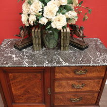 Load image into Gallery viewer, x SOLD Antique English Burr Walnut and Marble Top 3 Hall Cabinet Sideboard Vanity. B10444