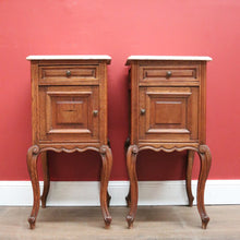 Load image into Gallery viewer, x SOLD Pair of Antique French Oak and Marble Top Bedside Cabinet, Bedsides Lamp Tables. B11216