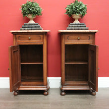 Load image into Gallery viewer, x SOLD Antique French Oak Bedside Cabinet, Lamp Cupboards, Side Tables Marble Tops. B10327