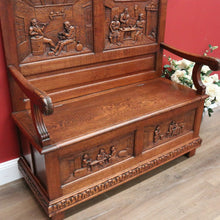 Load image into Gallery viewer, x SOLD Antique Hall Settle, Bench Set Hall Chair, French Tavern Scene Hall Seat B10858