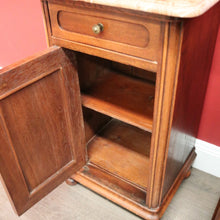 Load image into Gallery viewer, x SOLD Antique French Oak Bedside Cabinet, Lamp Cupboards, Side Tables Marble Tops. B10327