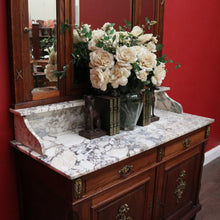 Load image into Gallery viewer, x SOLD Antique French Oak Dressing Table, Mirror Back Hall Cabinet Cupboard, Marble Top. B10522