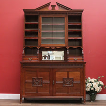 Load image into Gallery viewer, x SOLD Antique English Oak Bookcase or Display Cabinet, China Cabinet. Leather, Key B11278