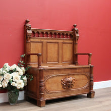 Load image into Gallery viewer, x SOLD Antique French Hall Settle with Blanket Box Seat Oak Greenman Hall Chair Bench B10661