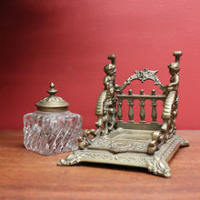 Load image into Gallery viewer, x SOLD Antique French Inkwell, Antique Brass and Glass Office Desk Ink Well, Cupids B10745