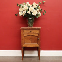 Load image into Gallery viewer, Bedside Table, Antique French Tumbridge Ware Oak and Marble Bedside Lamp Table B10468
