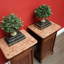Load image into Gallery viewer, x SOLD Antique French Oak Bedside Cabinet, Lamp Cupboards, Side Tables Marble Tops. B10327