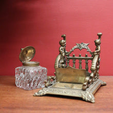 Load image into Gallery viewer, x SOLD Antique French Inkwell, Antique Brass and Glass Office Desk Ink Well, Cupids B10745