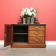 Load image into Gallery viewer, x SOLD Antique English Burr Walnut and Marble Top 3 Hall Cabinet Sideboard Vanity. B10444