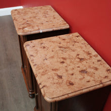 Load image into Gallery viewer, x SOLD Antique French Oak Bedside Cabinet, Lamp Cupboards, Side Tables Marble Tops. B10327