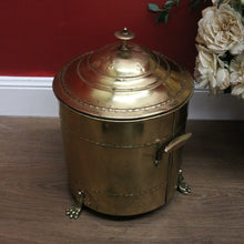 Load image into Gallery viewer, x SOLD Antique French Brass Coal Scuttle, Brass Lidded Storage Container, Dog Food Bin B10812