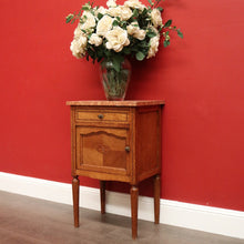 Load image into Gallery viewer, x SOLD Bedside Table, Antique French Tunbridge Ware Oak and Marble Bedside Lamp Table B10468