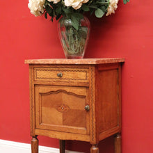 Load image into Gallery viewer, x SOLD Bedside Table, Antique French Tunbridge Ware Oak and Marble Bedside Lamp Table B10468