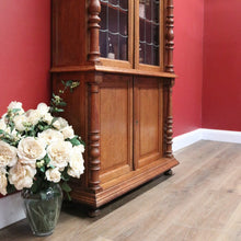 Load image into Gallery viewer, x SOLD Antique French Oak Bookcase, Oak and Leadlight Bookcase, Narrow China Cabinet. B10910