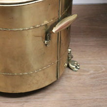 Load image into Gallery viewer, x SOLD Antique French Brass Coal Scuttle, Brass Lidded Storage Container, Dog Food Bin B10812