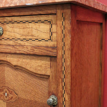 Load image into Gallery viewer, x SOLD Bedside Table, Antique French Tunbridge Ware Oak and Marble Bedside Lamp Table B10468