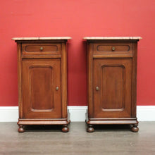 Load image into Gallery viewer, x SOLD Antique French Oak Bedside Cabinet, Lamp Cupboards, Side Tables Marble Tops. B10327