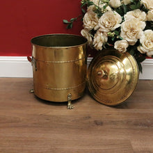 Load image into Gallery viewer, x SOLD Antique French Brass Coal Scuttle, Brass Lidded Storage Container, Dog Food Bin B10812