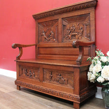 Load image into Gallery viewer, x SOLD Antique Hall Settle, Bench Set Hall Chair, French Tavern Scene Hall Seat B10858