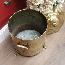 Load image into Gallery viewer, x SOLD Antique French Brass Coal Scuttle, Brass Lidded Storage Container, Dog Food Bin B10812