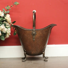 Load image into Gallery viewer, Antique French Brass Bucket, Coal Scuttle, Fuel Bucket, Jardinière, Delft Handle B10293