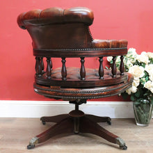 Load image into Gallery viewer, x SOLD Vintage Leather and Mahogany Office Chair, Button Back, Seat and Armrest Chair. B11293